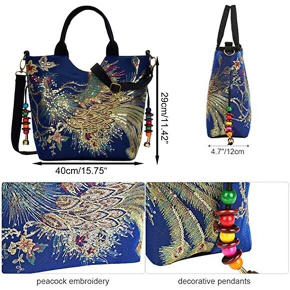 Canavas Shoulder Handbags for Women,Ladies Ethnic Travel Bohemian Bags Tote - Picture 4 of 7